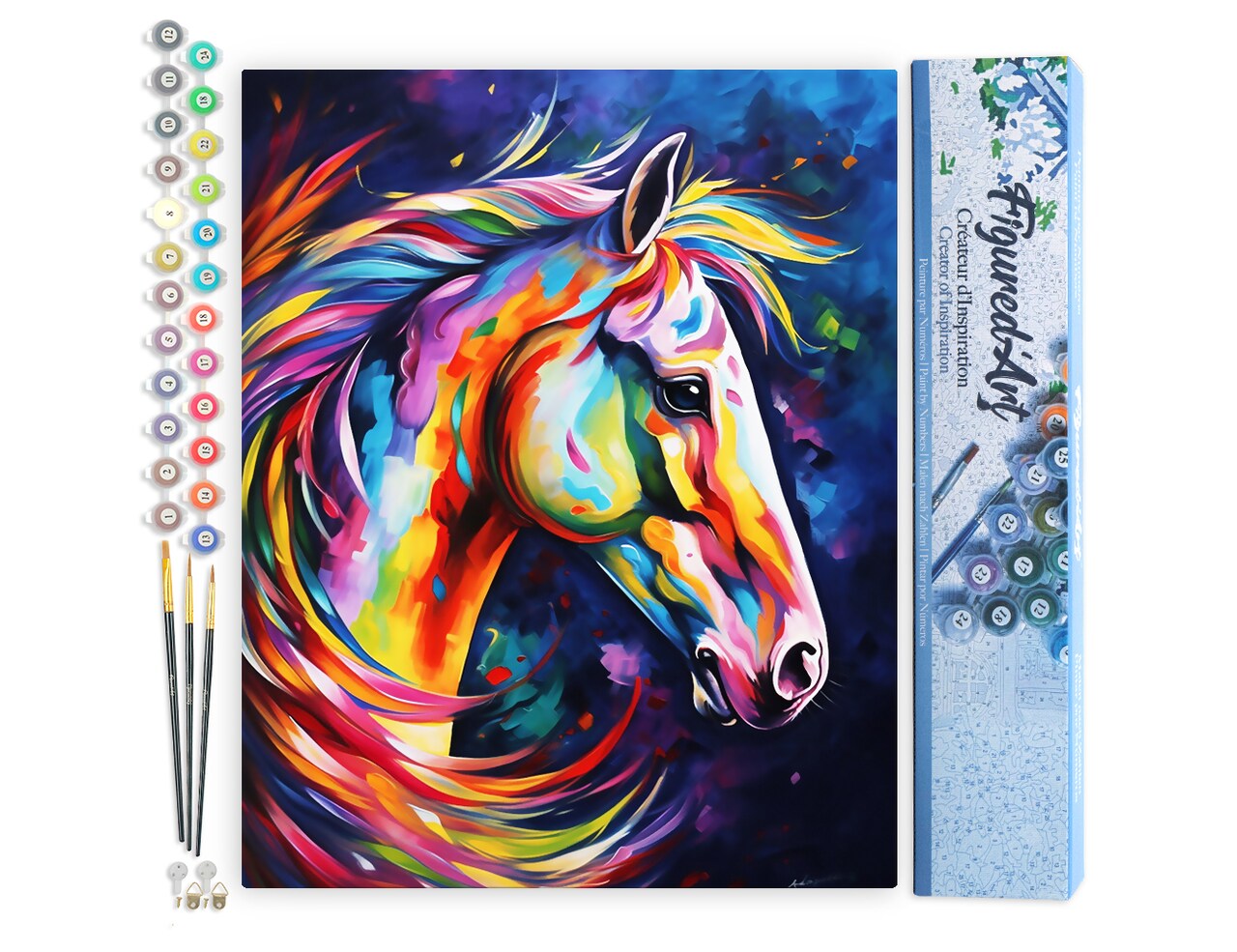 Figured'Art Paint by Numbers for Adults Colorful Abstract Horse 16"x20" - Craft Art Painting DIY Kit Rolled Canvas Without Frame